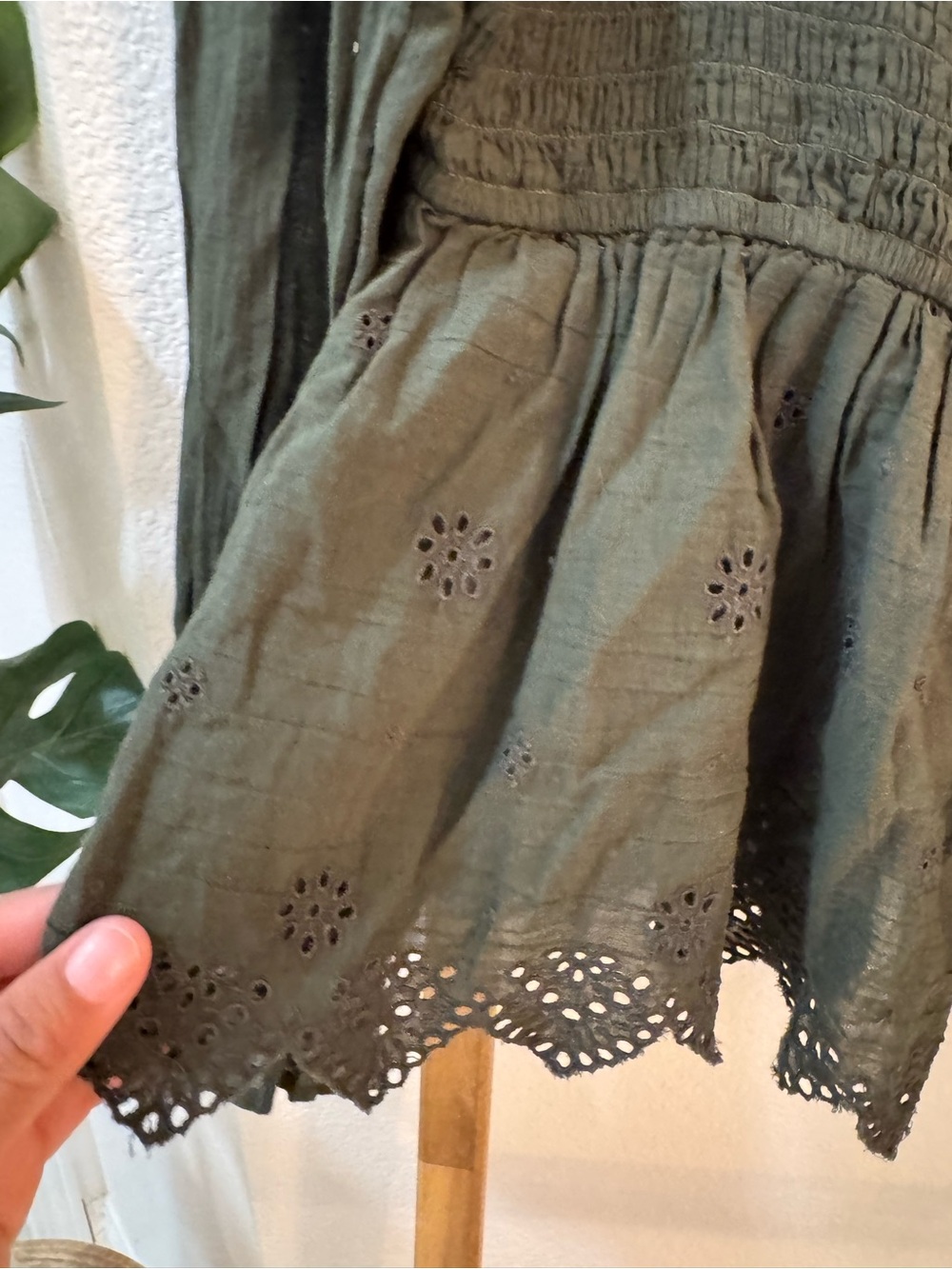 American Eagle Outfitters Olive Smocked Peplum Long-Sleeve Top - Women - Picture 9 of 12